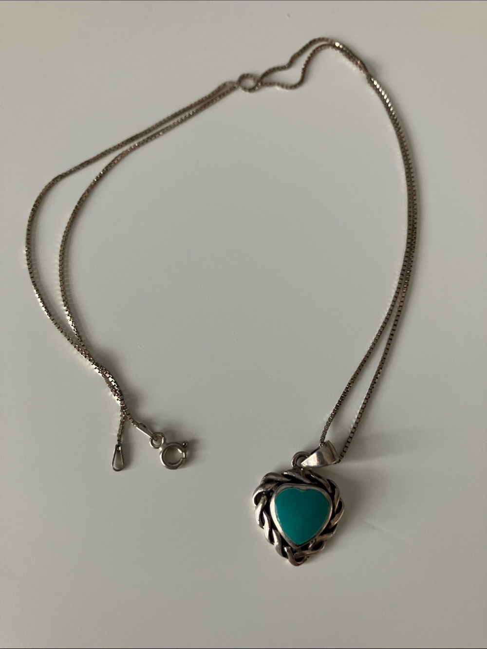 Turquoise Heart Pendant Necklace - Sterling Silver box chain